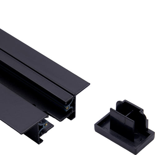 Шинопровод встраиваемый для трековых светильников, черный, 2м, в наборе токовод, заглушка, крепление