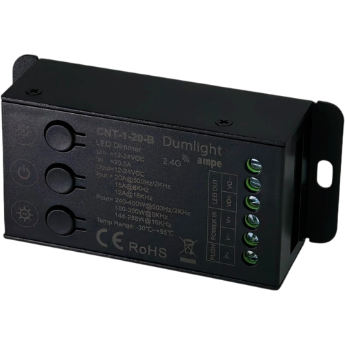 Контроллер Ampe CNT-1-20-B DIM (lдля одноцветной ленты) 20А, 12-24vDC, с кнопками, Push-Dim
