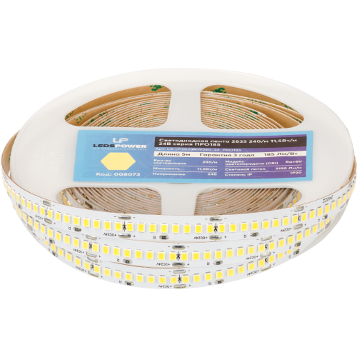 Светодиодная лента LP 2835 240/м (11,5Вт/м) 24V холодная, класса ПРО