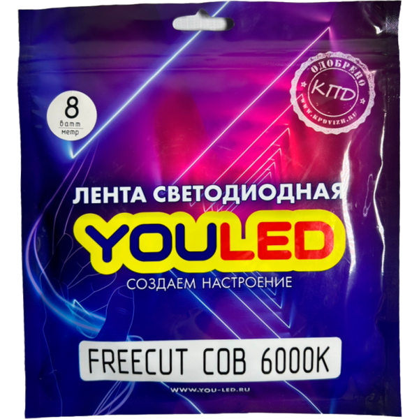 Лента светодиодная YouLed FREECUT COB 8w 6000K 400/м 8мм