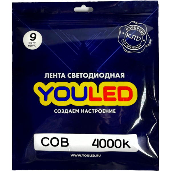 Лента светодиодная YouLed  COB 9w 4000K 320/м 8мм