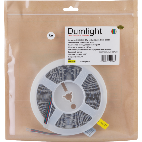Светодиодная лента DLT5050- 60-24v-15.3w-12mm-RGB+4000K