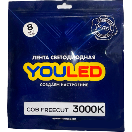 Лента светодиодная YouLed FREECUT COB 8w 3000K 400/м 8мм