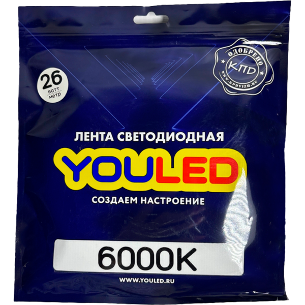 Лента светодиодная YOULED 26W 6000K 320/м ДВУХРЯДНАЯ 12мм