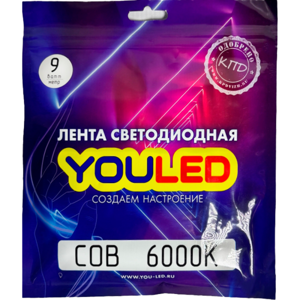 Лента светодиодная YouLed  COB 9w 6000K 320/м 8мм