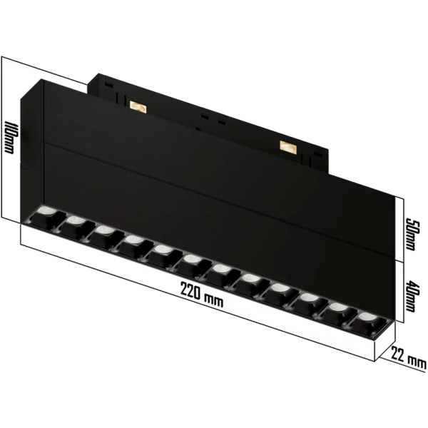 Светильник SPOT BLACK BOOK MAGNETIC S20 48V 16W 36° CRI90 OSRAM 3000K | Черный корпус L220хW22хH110m