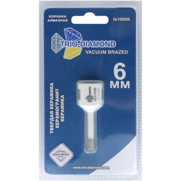 Коронка алмазная по керамограниту 6мм, Trio Diamond