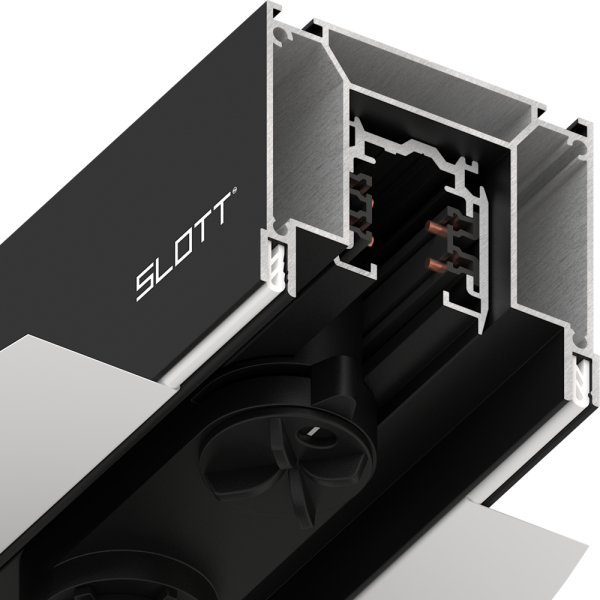 Система для встраивания трехфазного трека SLOTT Intruder, скрытый фиксатор светильника, черный